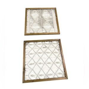 Vintage Woven Macrame Wall Art Set with Wooden Frames 23.75” square